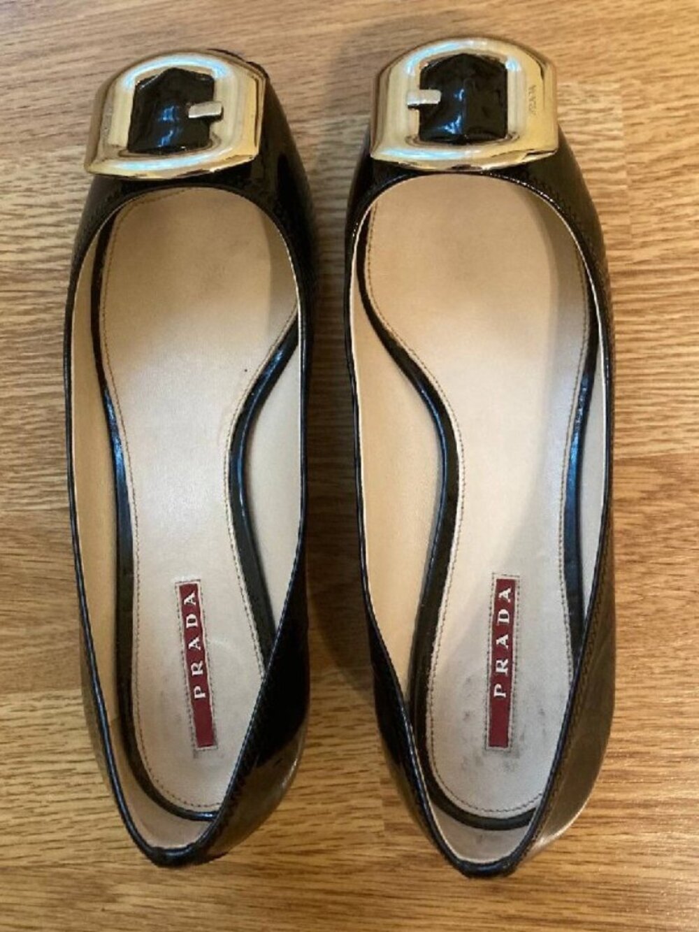 PRADA Authentic Patent Leather Square Heel Shoes in Black - Size 39.5 EU / 9 US